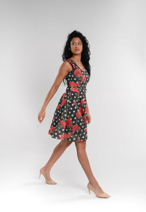 Pleated Mesh Floral Mini Dress