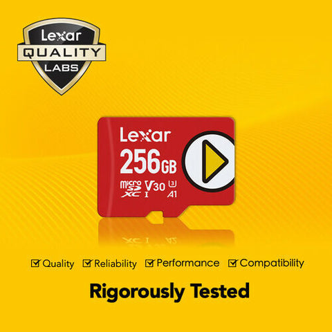 بطاقات LEXAR PLAY سعة 256 جيجابايت MICROSDXC UHS-I، بسرعة قراءة تصل إلى 160 ميجابايت/ثانية C10 A1 V30 U3 