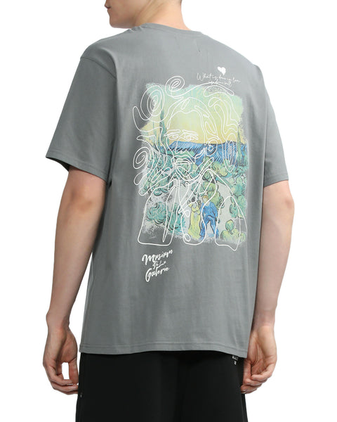 Amour Watercolor Print Short Sleeve T-shirt in Grey