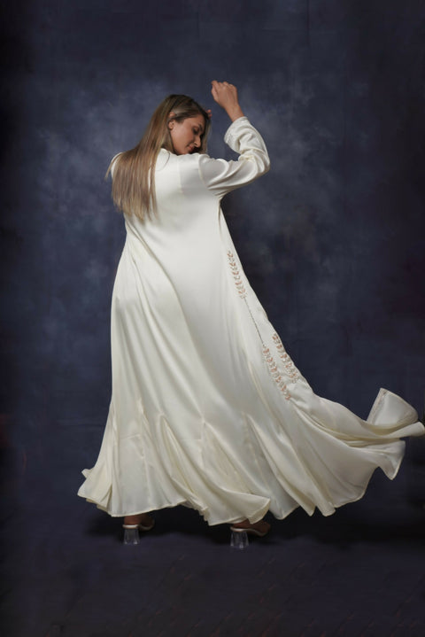 Handcrafted Embroidered – Two Piece Kaftan Dress with belt – in striped elegant touch