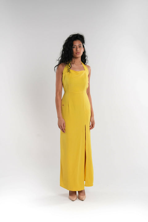 Yellow Stretch Dress with Side Slit