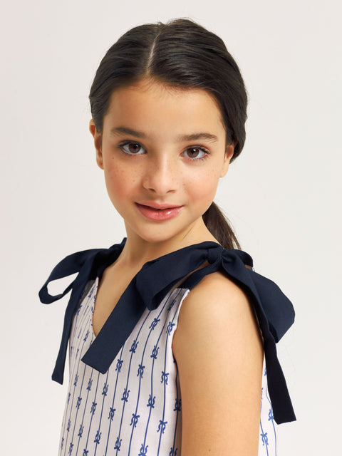 Girls' Linen Dress – Bow Accents