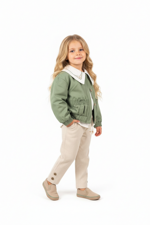 BOMBILI Girls 3-piece set (shirt,jacket,pants) - Green