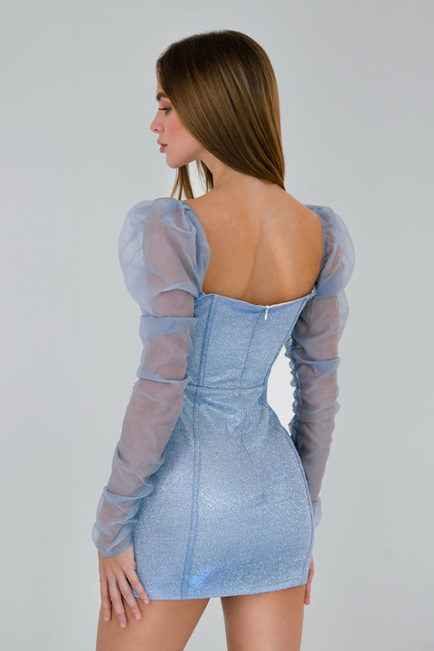 Elixir-Light-Blue-Sparkle-Bodycon-Mini-Dress-Puff-Sleeves-Back