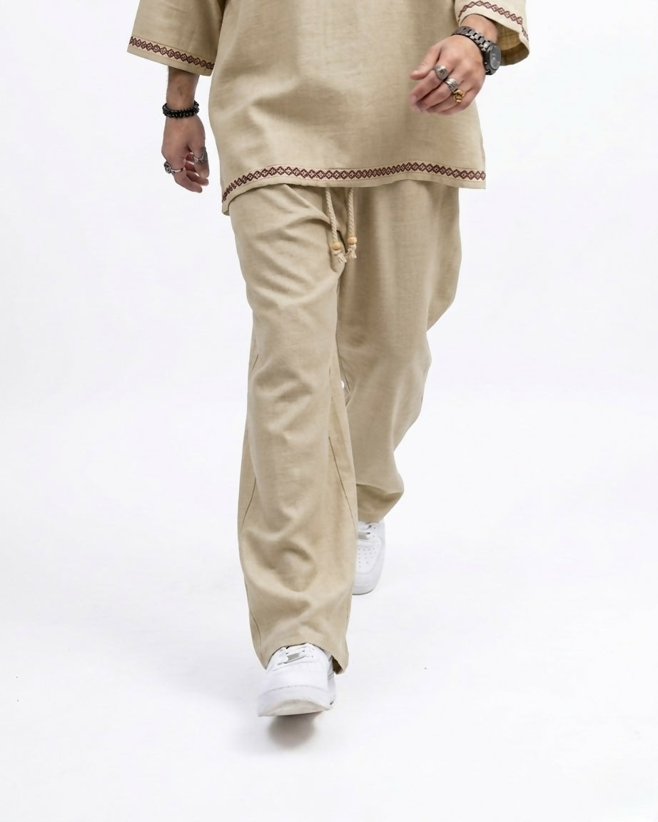 Viscose Linen Baggy Pants - Beige