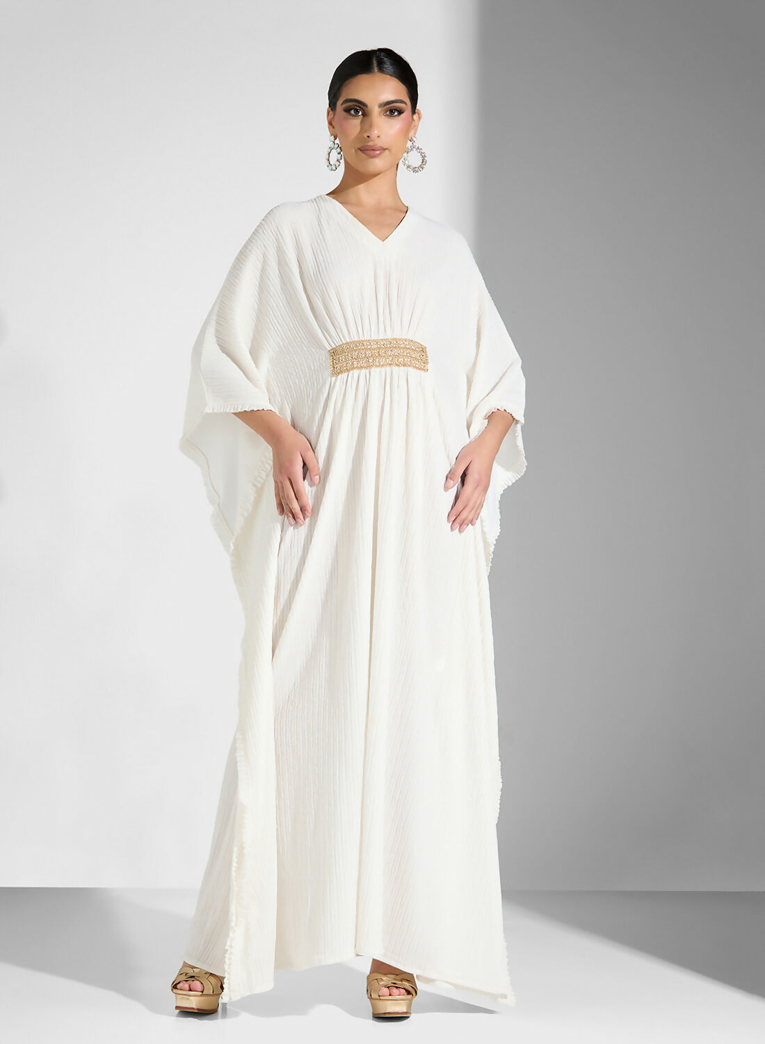 SATIN RUCHED WAIST KAFTAN DRESS