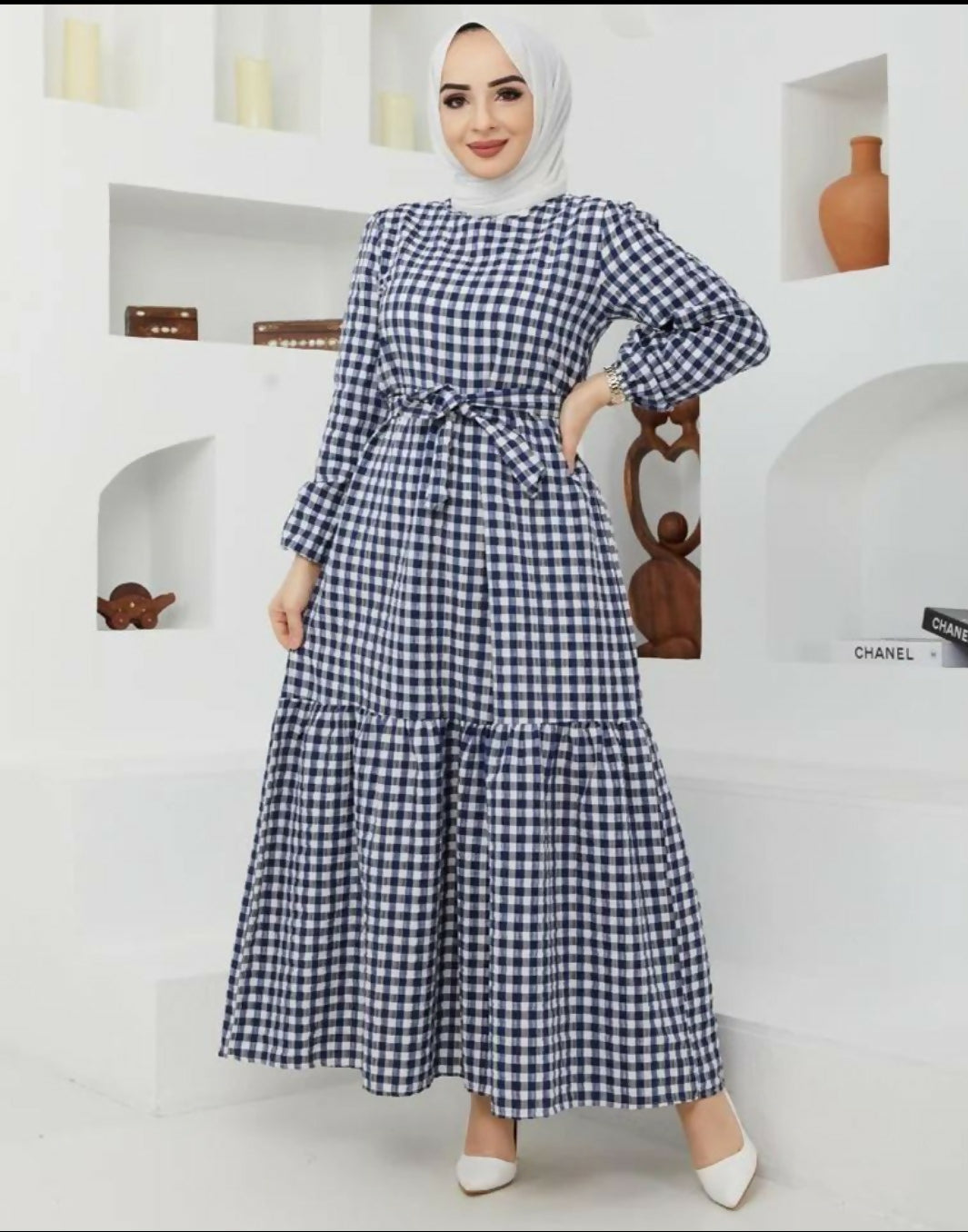 MY PEANUT Maxi Gingham Dress in Navy