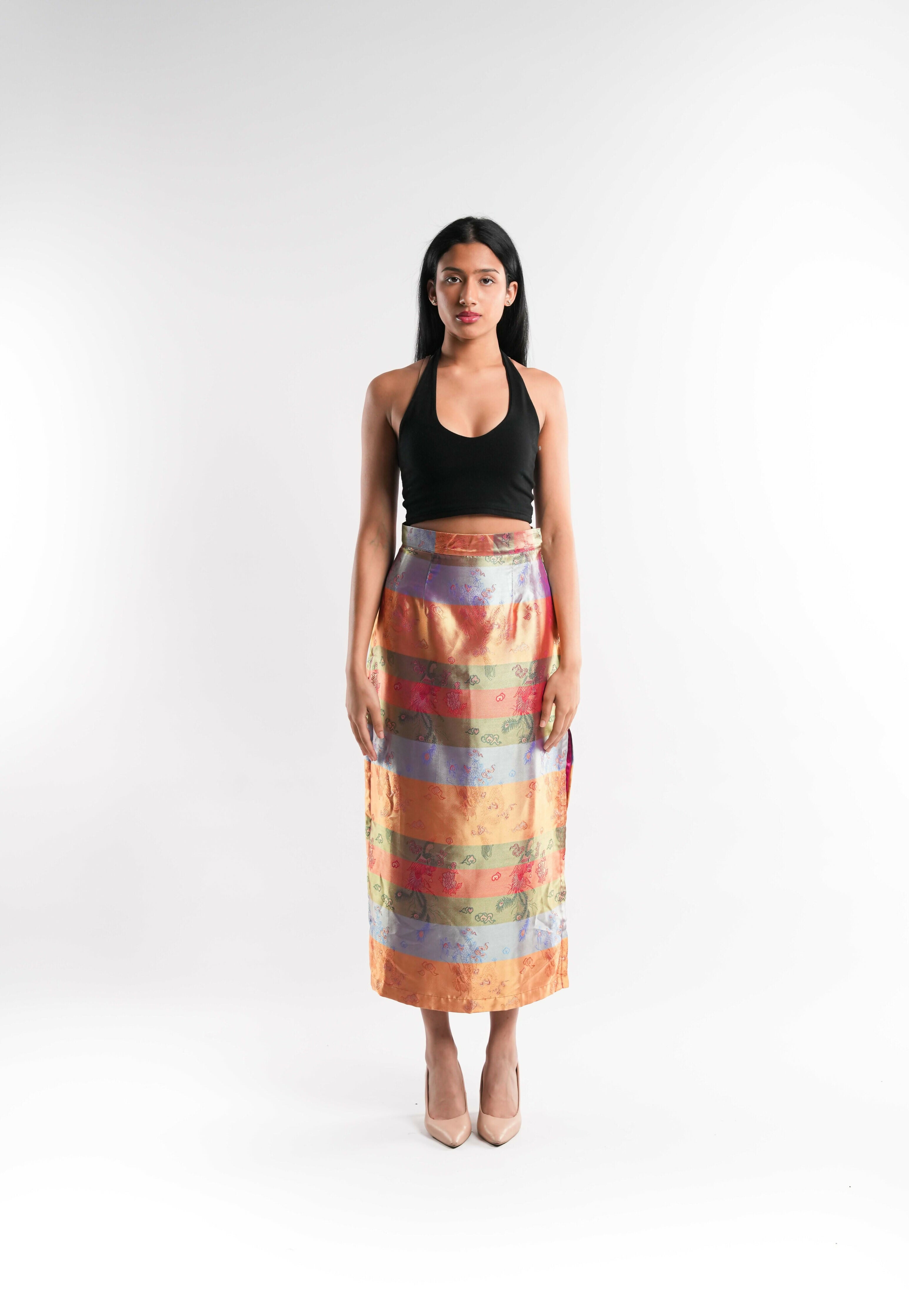 Multicolor Satin Skirt Lined