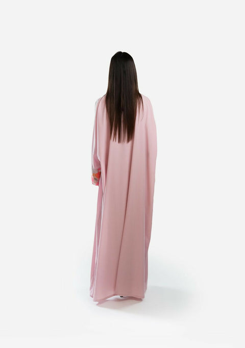 Abaya pink embroidered sleeves
