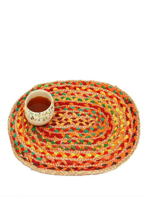 Multicolor Oval Jute Table Mat