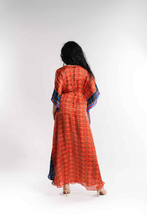 Multicolor Satin Kaftan with Belt