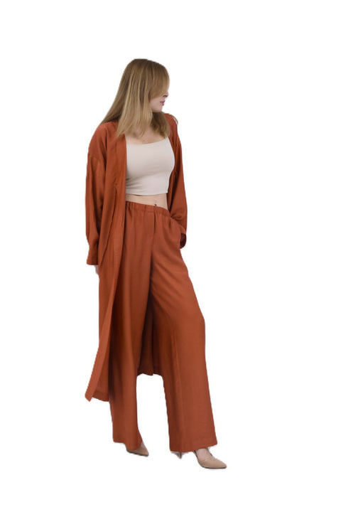Viscose Suit With Trousers And Cape Terracotta