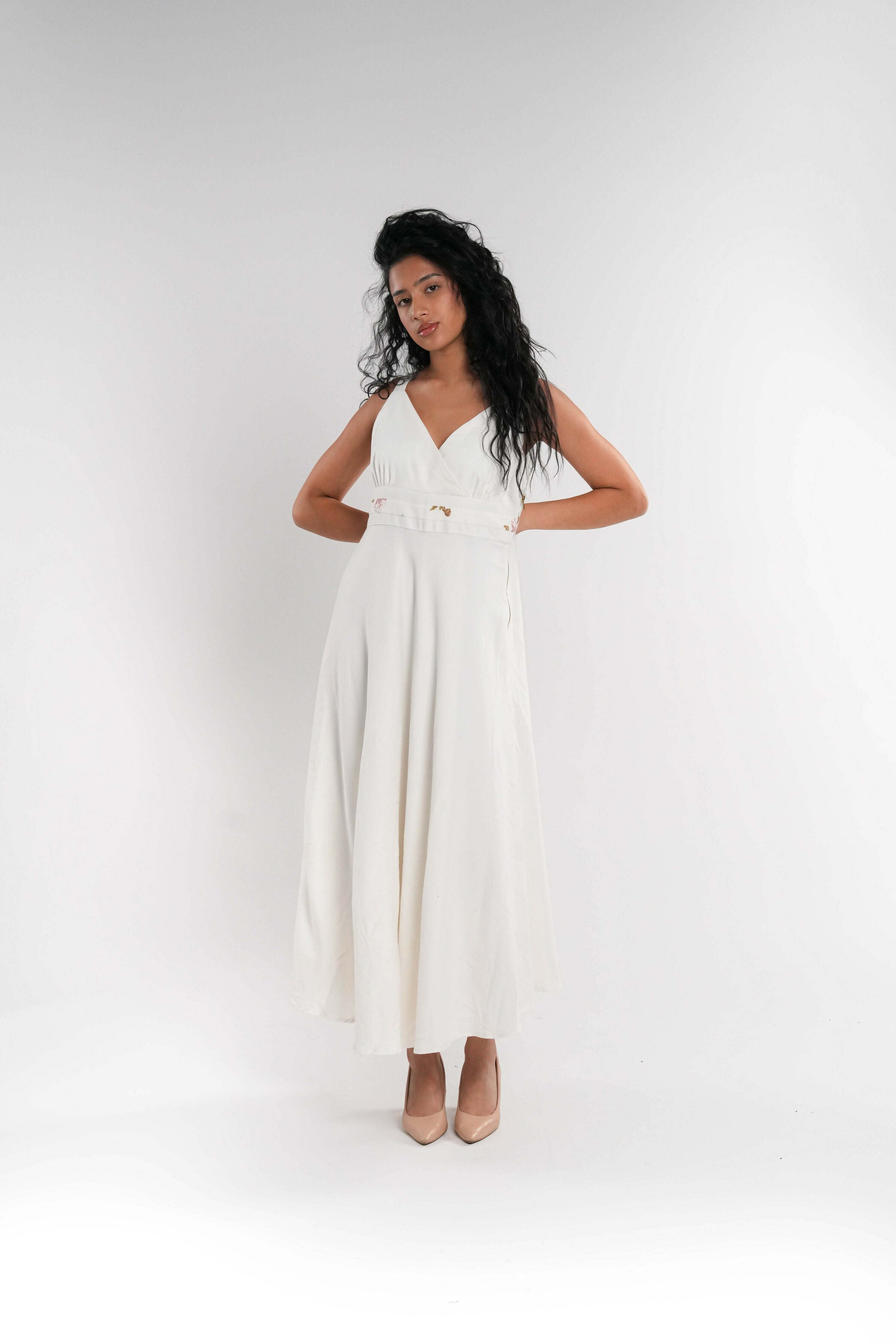 White Cotton Maxi Dress Lined