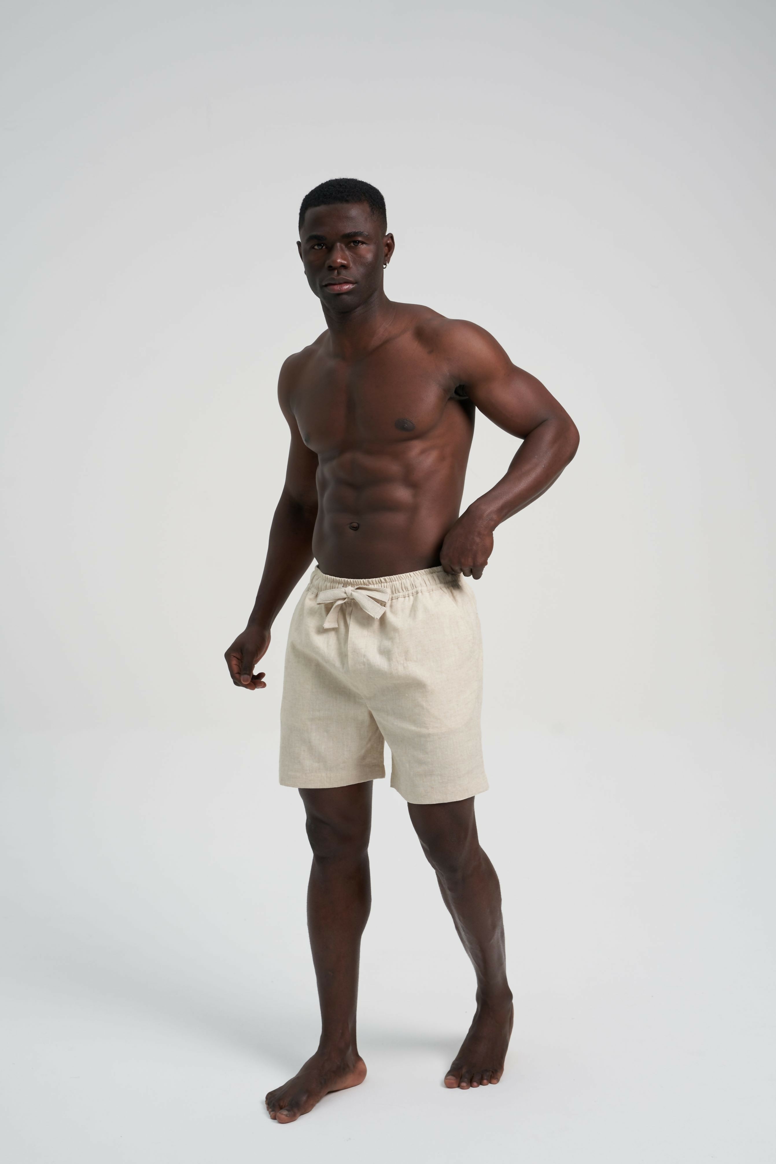 Shorts Wide Leg Slub Linen Beige
