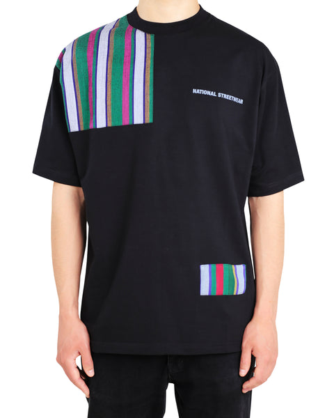 Oversized Black T-Shirt with Green and Pink Bekasam