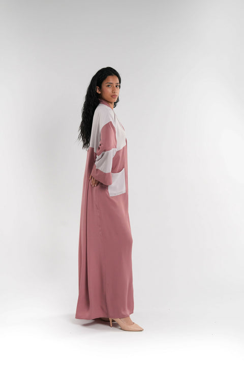 Pink & Grey Abaya with Pockets
