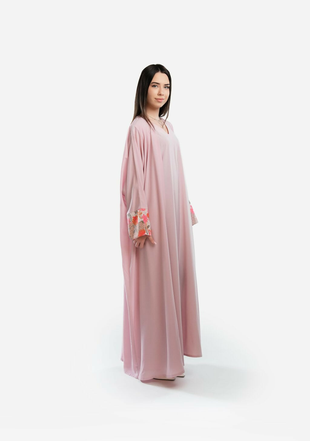 Abaya pink embroidered sleeves