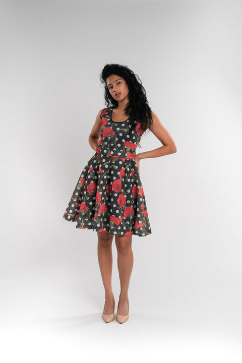 Pleated Mesh Floral Mini Dress