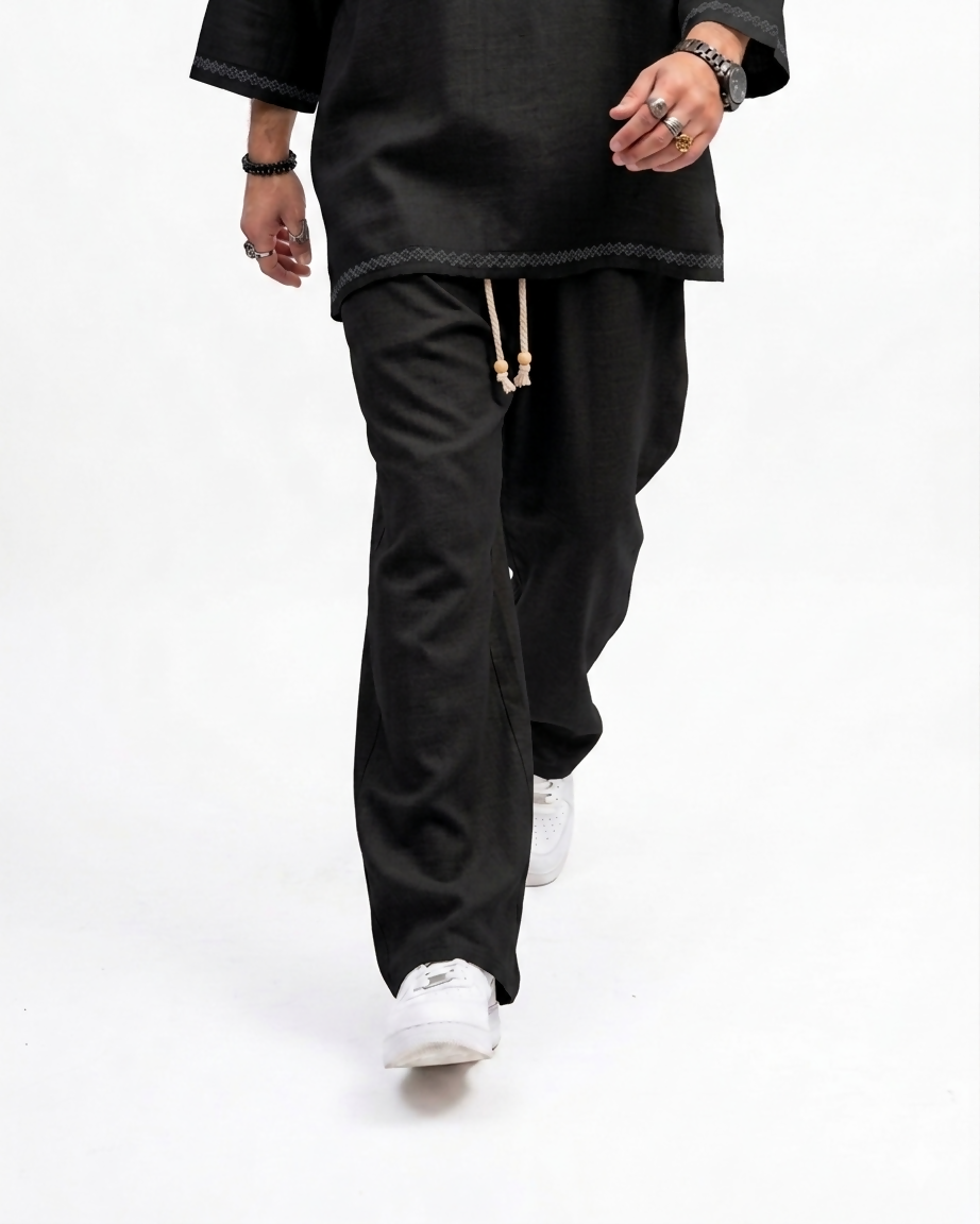 Viscose Linen Baggy Pants - Black