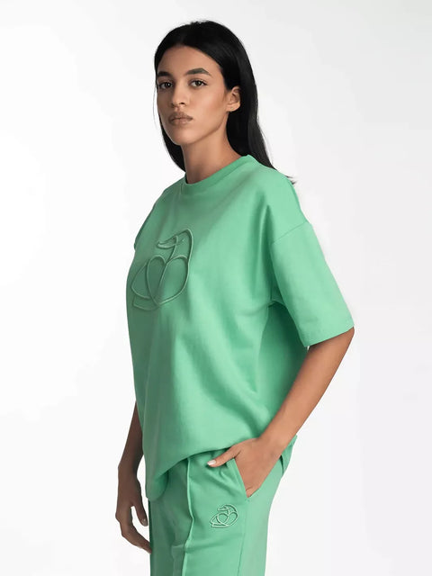 ADOS Cotton T Shirt with 3D Embroidery Green