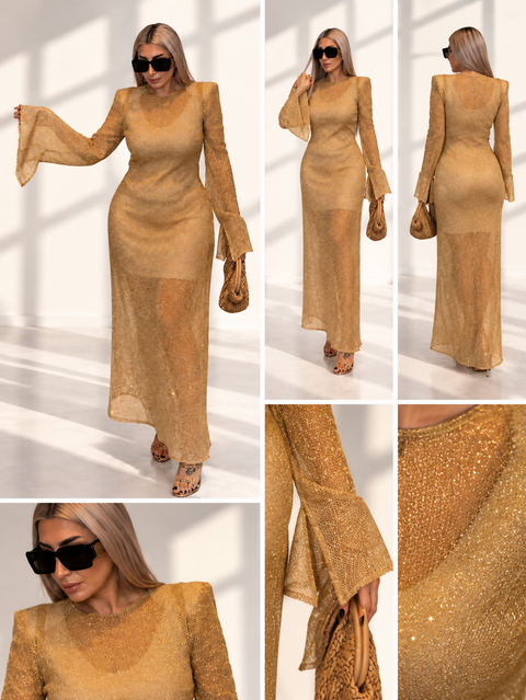 Icona Stile Gold Metallic Textured Maxi Dress