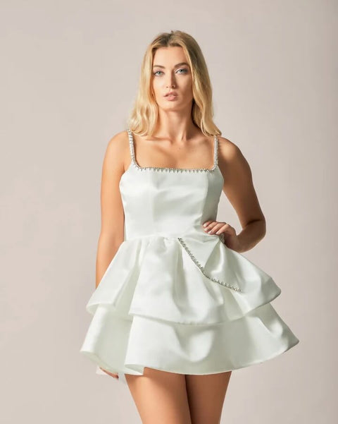 Luminous Shimmer Mini White Dress