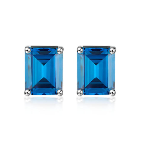 Dark-blue stud earrings in emerald cut