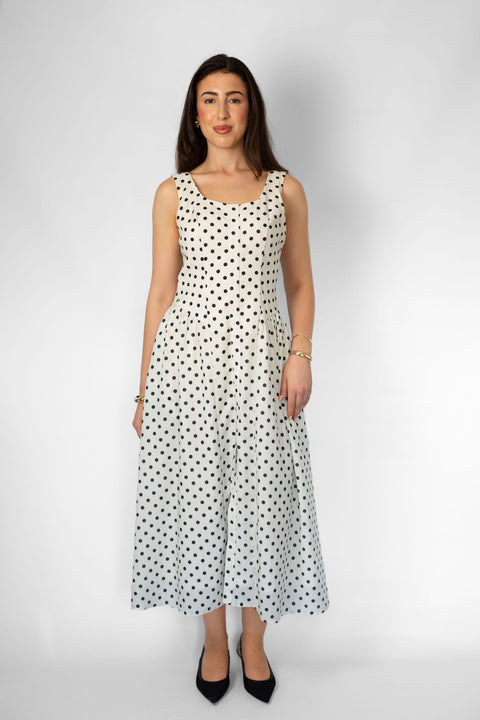 Dalia Polka Dot Linen Dress in Black & White