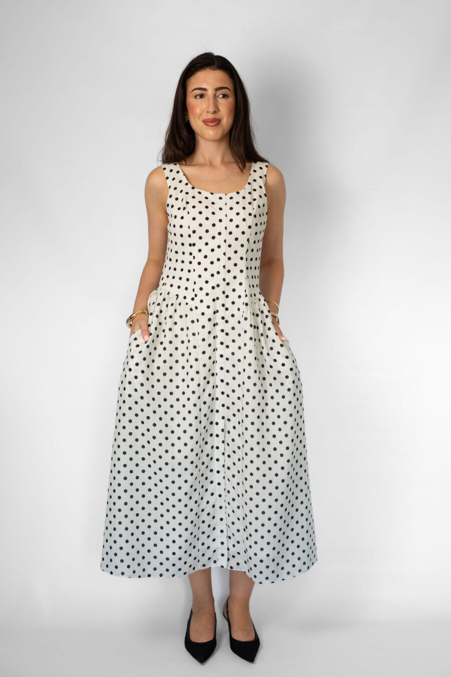 Dalia Polka Dot Linen Dress in Black & White