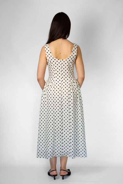 Dalia Polka Dot Linen Dress in Black & White
