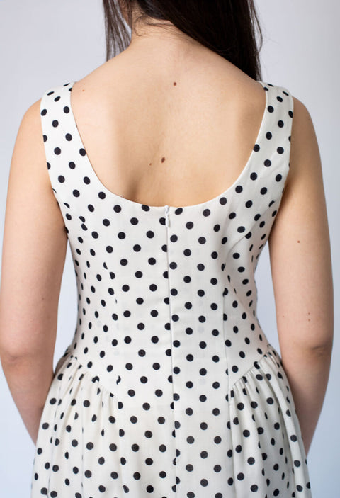 Dalia Polka Dot Linen Dress in Black & White