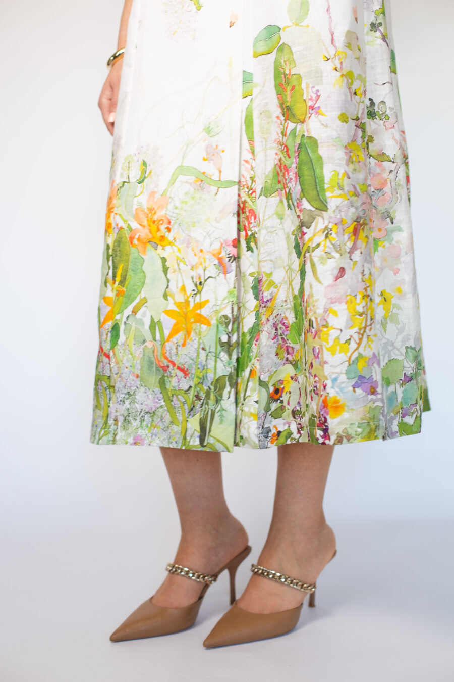 Daisy Linen Floral Print Midi Dress