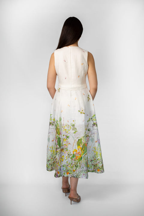 Daisy Linen Floral Print Midi Dress