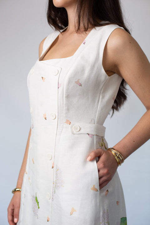 Daisy Linen Floral Print Midi Dress
