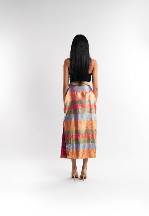 Multicolor Satin Skirt Lined