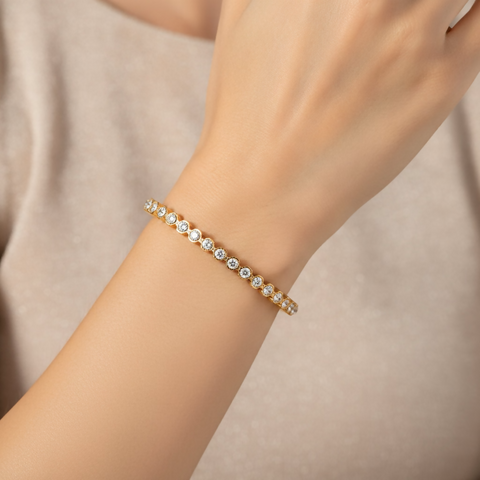 Crystal Zircon Bangle - Round Bezel Bangle