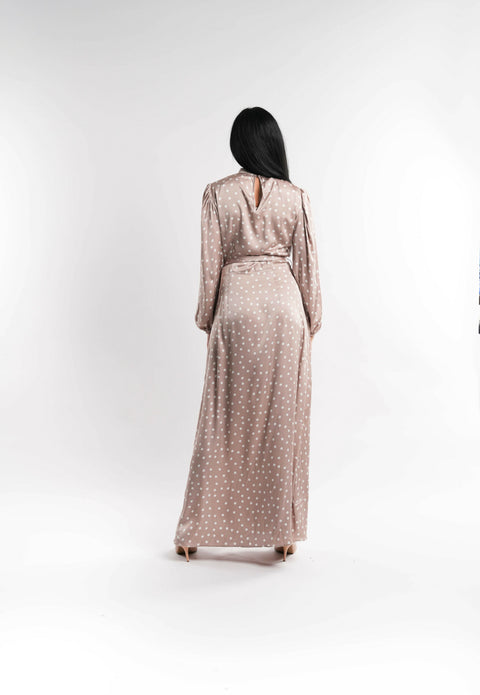 Beige Silk Polka Dot Dress