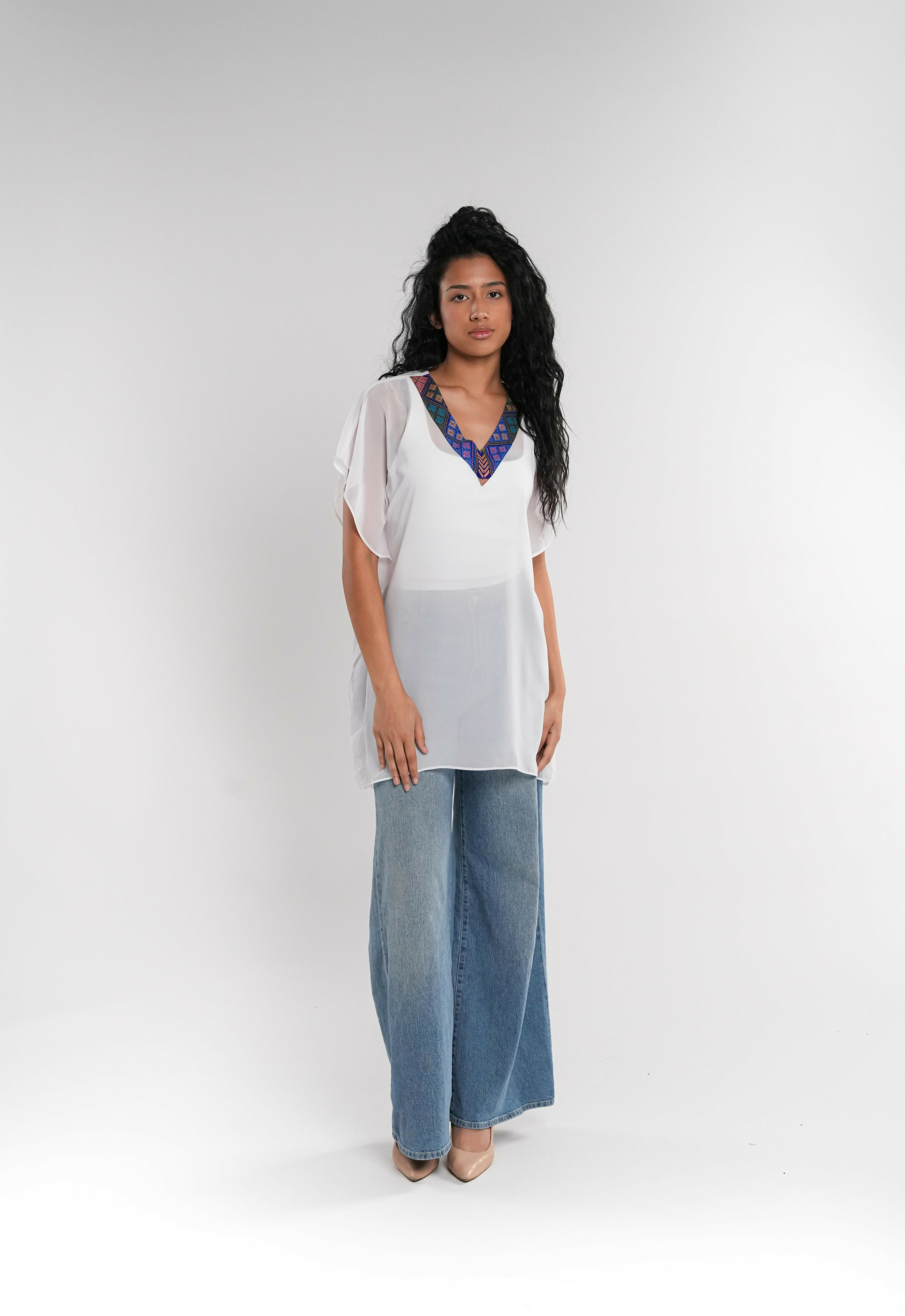 White Short Tunic Embroidered