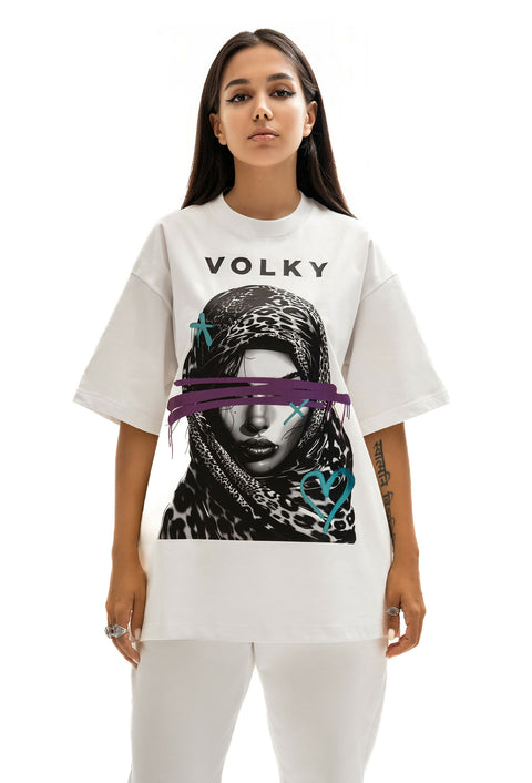 Woman in a Scarf T-Shirt in White