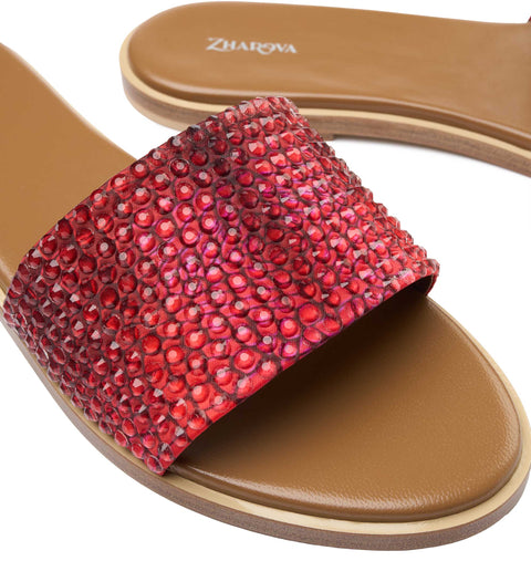 Zharova Red Snake Flat Sandals