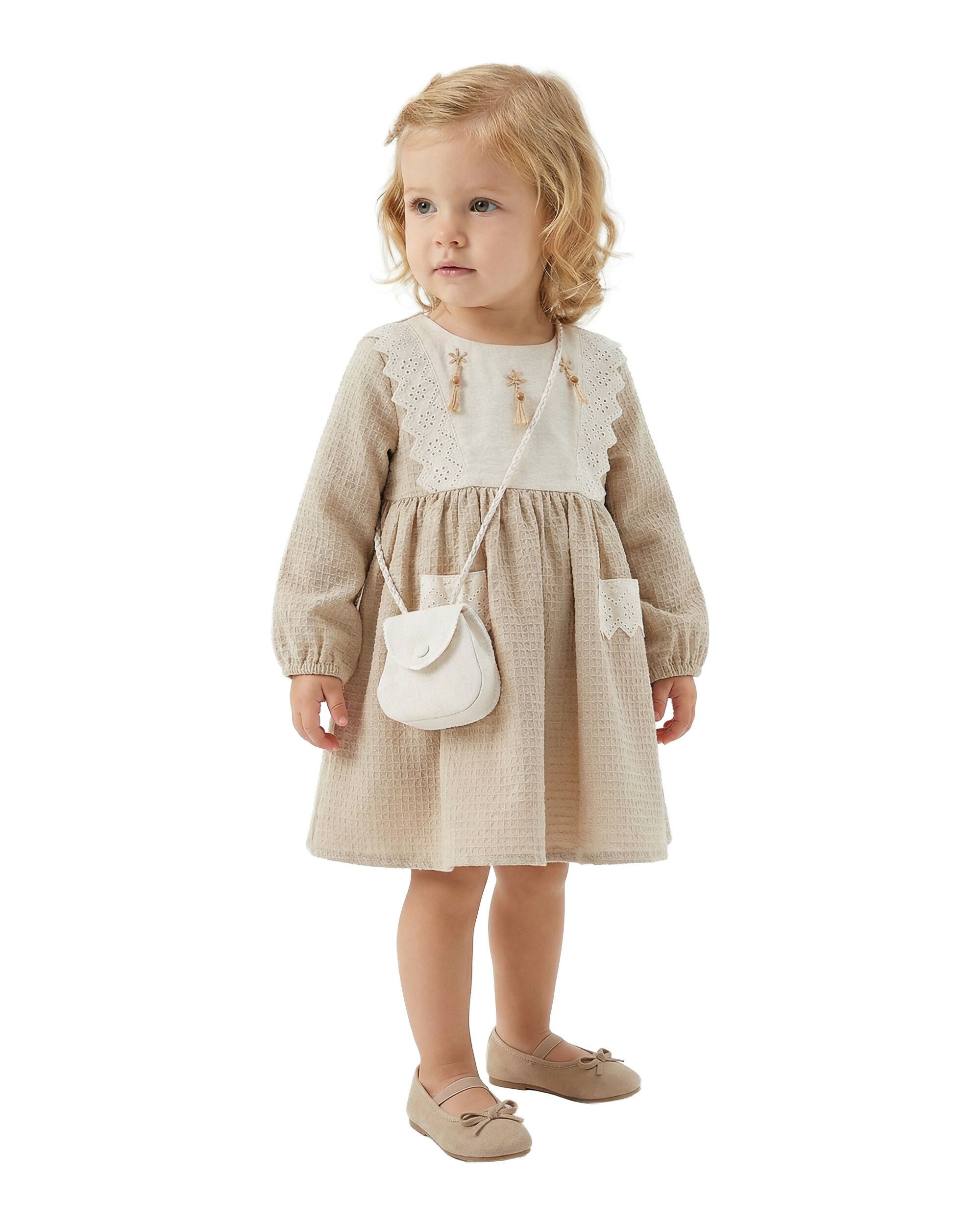 BOMBILI Girls Dress with a bag - Camel