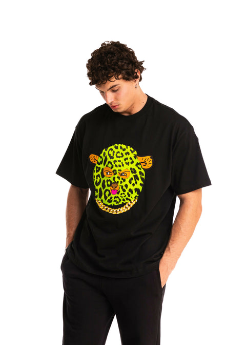 Bear In Balaclava Oversize T-Shirt in Black & Yellow