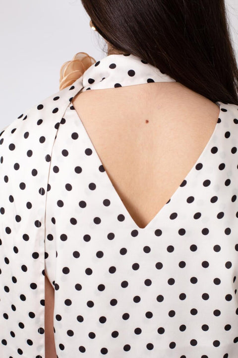 Rose Polka Dot Satin Dress With Scarf