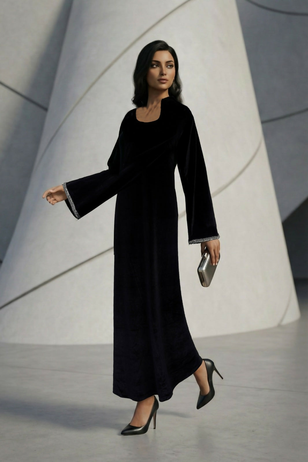 Jellabiya -Sprightly velvet with elegant and modern black -wide and luxurious - long Loose Style