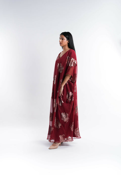Maroon Chiffon Kaftan