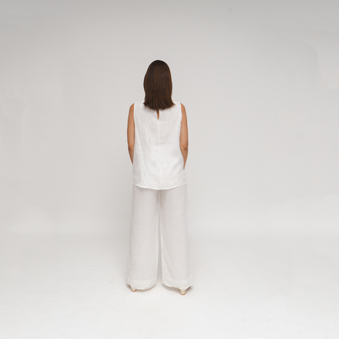 Cleo, Italian Linen wide legged Pants in White