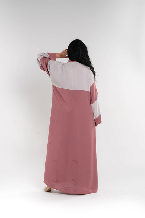 Pink & Grey Abaya with Pockets