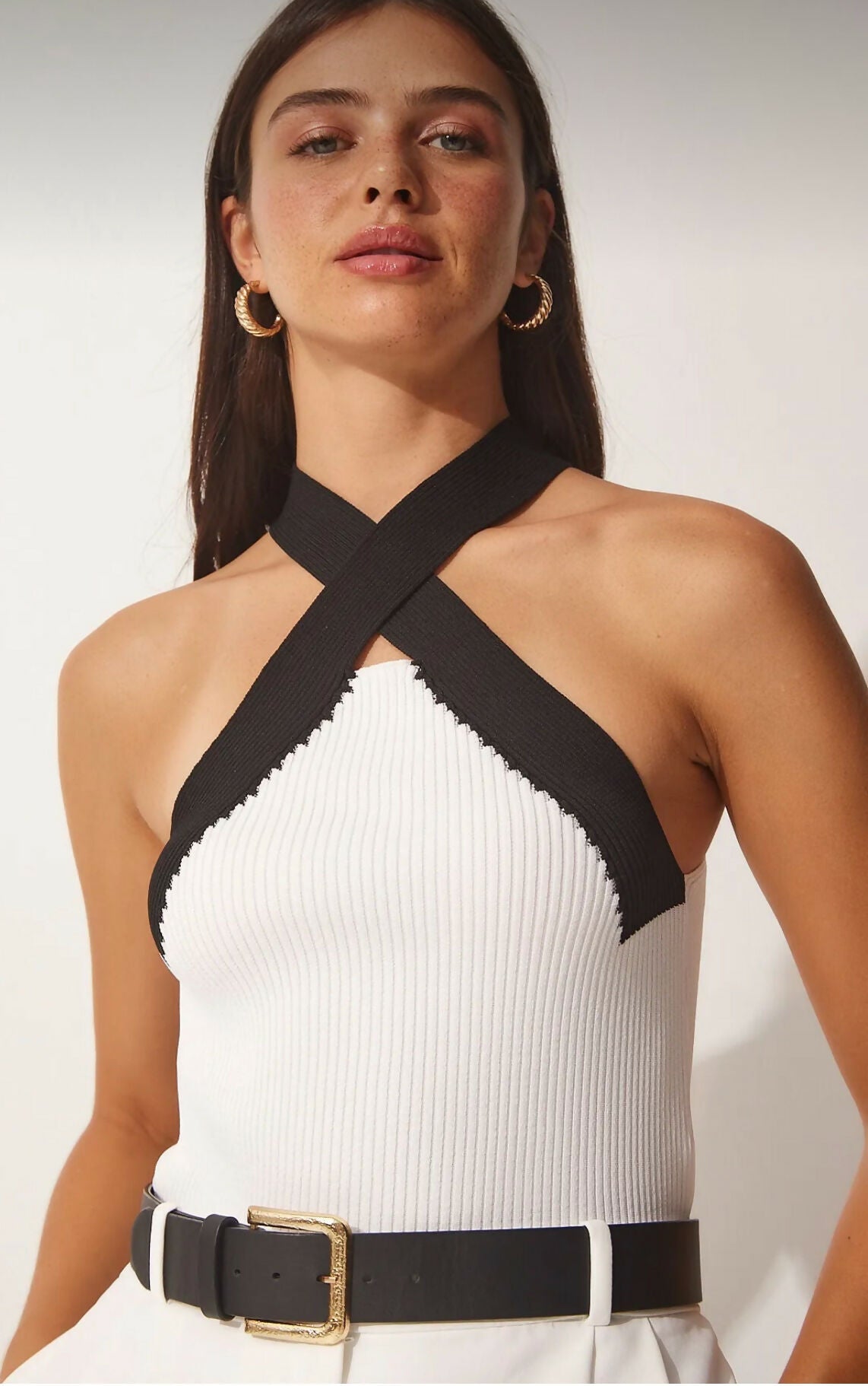MY PEANUT Twist White Halter Top