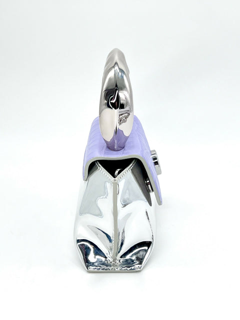 Lavender Crocodile Embossed Bag CRISANTA Crocodile-Embossed Mini Handbag with Sculptural Silver Handle