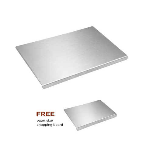 304 Stainless Steel Chopping Board for Kitchen with Lip Bend, 40x30 cm, Easy to Clean, Meat, Vegetables & Dough Prep Board (Free Mini Chopping Board)
